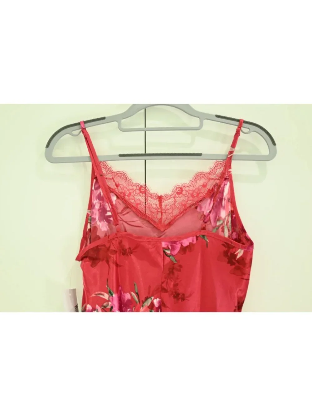 NWT Linea Donatella Satin Chemise Lace Trim Sz S Red Floral Lingerie Sleepwear